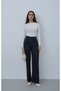 Elastic Waist Draped Wide Leg Trousers Navy Blue - 6