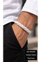 Rhevon Harborlink White Beige Leather Men's Bracelet - Large Metal Ring and Braided Cord