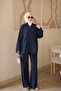 Navy Blue Lace Detailed Tunic and Trousers Set - 2