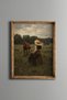 Young Woman with Straw Hat and Horses - Vintage Patterned Painting - Fine Model
