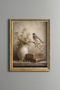 Blue Bird on a Flowering Branch and Old Books - Vintage Patterned Painting - Fine Model