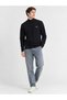 Men's Stand Collar Long Sleeve Navy Blue T-Shirt