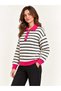 Asez Boutique Collar Buttoned Striped Long Sleeve Regular Fit Knitwear Sweater - 3