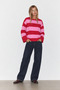 Women's Thick Red Pink Striped Crew Neck Oversize Sweatshirt - 4