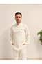 Men's Hajj Umrah Set, Crinkle Fabric, Comfortable Fit, Shirt and Pants, Two-Piece Set, Three Buttons - 4