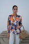 Floral Patterned Satin Shirt Orange - 3