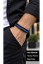 Brinavo Bluepebble Black Leather Men's Bracelet - Three-Strand Braided with Vibrant Blue Beads