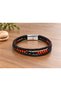 Delsoran Rustbead Black Leather Men's Bracelet - Three Rows with Red Orange Beads - 3