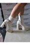 Women's Dona Cream Buckle 12 cm Platform Heeled Boots *2030* - 5