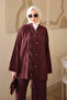 Burgundy Lace Detailed Tunic and Trousers Set - 4