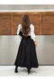 Pleated Flare Maxi Skirt with Elastic Waist Belt 9065 - Black - 6