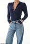 Women's Snap-Button High-Neck Long Sleeve Cotton Knit Sweater - 2