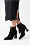 Women's Thick Striped Heeled Pointed Toe Studded Tasseled Suede Western Design Boots - 3
