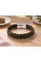 Orsenha Fernloop Khaki Green Leather Men's Bracelet - Double Layer Thick Weave and Metal Clasp - 3