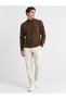 Men's Stand Collar Long Sleeve Brown T-Shirt