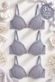 3-Piece Women's Padded Gold Detailed Lace Bra Set - Adjustable Strap 2568 Gray