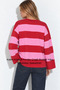 Women's Thick Red Pink Striped Crew Neck Oversize Sweatshirt - 5