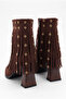 Women's Thick Striped Heeled Pointed Toe Studded Tasseled Suede Western Design Boots - 7