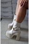 Women's Dona Cream Buckle 12 cm Platform Heeled Boots *2030* - 3