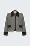 Houndstooth Patterned Denim Detailed Jacket - Brown - 3