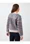 Ecru Houndstooth Patterned Crew Neck Knit Sweater - 6