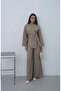 Tied Asymmetrical Zippered Trousers Suit Mink - 2