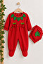 Baby Girl Cherry Red Polka Dot Jumpsuit with Hat 2 Piece Set 0-9 Months - 4