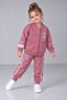 Pilot Collar Girls' Printed College Cardigan with Snap Pockets on the Front/Printed Ribbed Tracksuit 3-Piece Set