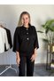 Women's Stand Collar Gold Button Detailed Bat Sleeve Blouse and Pants Two-Piece Set - 6