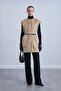 Pocket Detailed Belted Plush Vest Camel Hair 15303