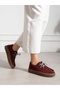 Aveli̇ne Burgundy Genuine Leather Lace-Up Women's Shoes - 3