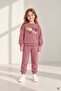 Dusty Rose Girls' Tulip Embroidered Ribboned Crew Neck Tracksuit Set 24956