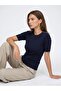 10878 Basic Crew Neck Buttoned Sweater-Navy Blue - 4