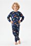 100% Cotton Interlock Fabric Boys' Pajama Set Navy Blue with Space Rocket and Planet Pattern - 3