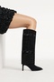Pien Black Suede Print Pointed Toe Women's Thin Heeled Boots - 2