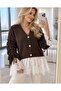 Women's Lace Detailed Gathered Sleeve Tie-Up Buttoned Knitwear Cardigan 8012 - 3