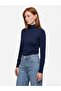 10877 Basic Stand Collar Buttoned Sweater-Navy Blue - 3