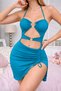Women's Ring Accessory Detailed Drawstring Dress Stylish Dress with Drawstring Detail at the Neck