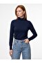 10877 Basic Stand Collar Buttoned Sweater-Navy Blue - 4
