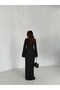 Black Double-Breasted Long Dress with Gold Button Detail and Slit - 6