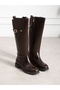 Varena Brown Buckle Detailed Flat Heeled Women's Boots - 4