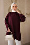 Burgundy Tunic with Cuffs and Slits on the Sleeves and Skirt - 5
