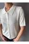 Polo Collar Lace Detailed Buttoned Front Knitwear Blouse - 7