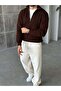 Half Zipper Ribbed Knitwear m Brown - 3