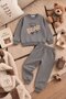 Dark Gray Boy's Teddy Bear Embroidered Ribboned Crew Neck Tracksuit Set 24961 - 3