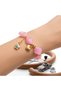 Women's Pink Quartz Color Bracelet with Heart and Evil Eye Bead Pendant and Gold Color Apparatus