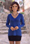 Blue V-Neck Basic Knitwear