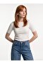 10878 Basic Crew Neck Buttoned Sweater-Ecru