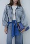 Balon Sleeve Zippered Denim Jacket Ice Blue - 6
