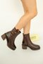 1414 Eren Shoes&Bag Genuine Leather Buckle Detailed Zippered Casual Elegant Thick Heeled Women's Boots Real Leather Brown - 4